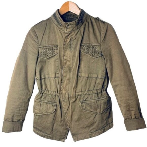 ZARA green fitted utility jacket spring khaki jacket women size  medium - Picture 1 of 16